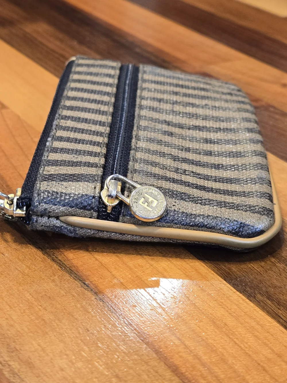 Vintage Fendi Pequin Striped Zippered Pouch - Mini Coin Purse Wallet - Picture 1 of 13
